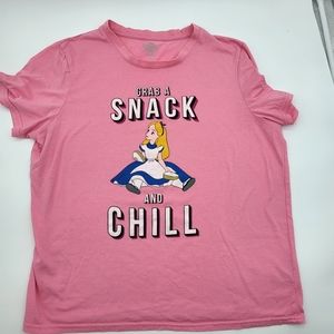 Disney Alice in wonderland pink short sleeve tshirt  front logo Size